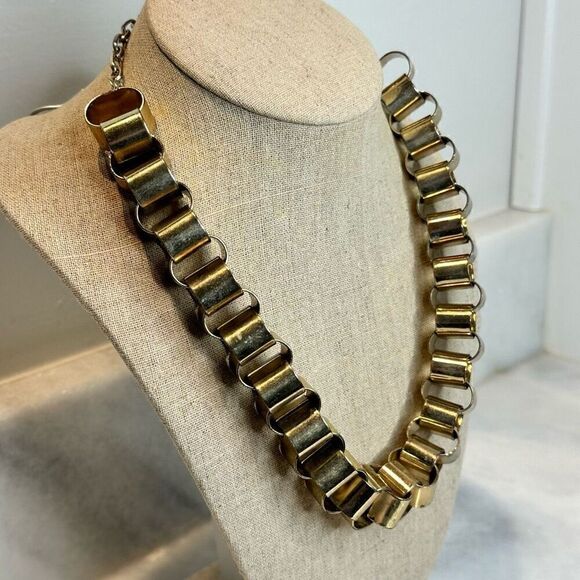 Express Vintage Big Gold Box Chain, Large Heavy Chain Collar Necklace 22" - Picture 2 of 4